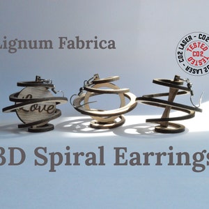 Zestaw kolczyków spiralnych 3D - pliki cyfrowe cięte laserowo SVG, AI, DXF - kolczyki Glowforge Gweike Co2 Laser Led Laser 3D Svg