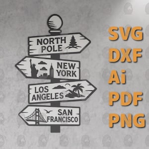 North Pole Fingerpost sign - SVG, Ai, DXF, Pdf and png files for laser cutting, glowforge laser, includes 300dpi PNG image