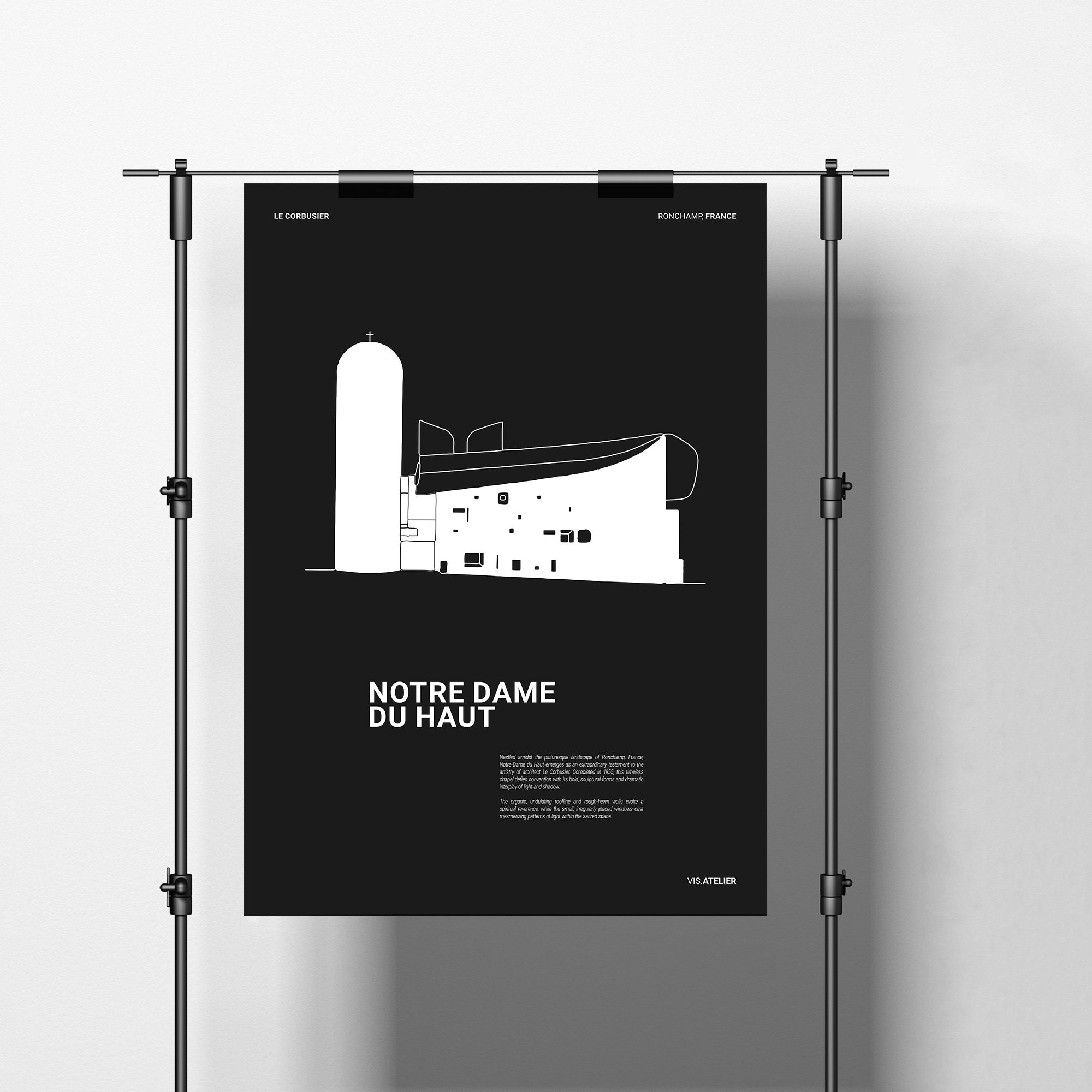 Notre Dame du Haute Poster, Ronchamp Chapel, Le Corbusier Poster, Iconic Architecture Print, Mid Century Modern, Modernist, Swiss Design