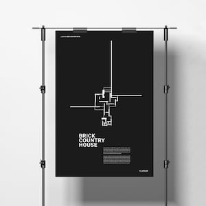 Bakstenen landhuisposter, Ludwig Mies van der Rohe, modernistische architectuurprint, internationale stijl, minimalistisch, Bauhaus-beweging