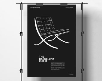 Barcelona Chair Poster, Ludwig Mies van der Rohe, Iconic Chair Poster, Mid Century Furniture, Bauhaus Design Wall Art