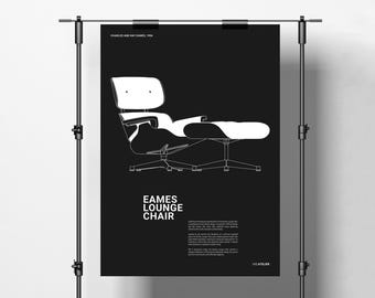 Eames Lounge Chair Poster, Charles & Ray Eames Furniture, Iconic Chair Poster, Mid-Century Modern Wall Art