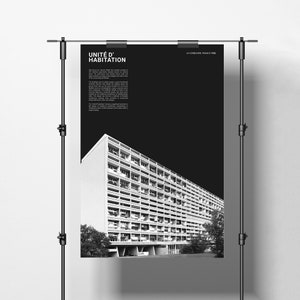 Unité d&#39;Habitation Poster, Brutalist Architecture Print, Le Corbusier Poster,  Black and White Art Print, Modern Architecture, Industrial