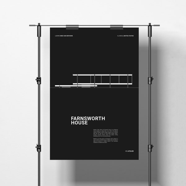 Farnsworth House Print, Ludwig Mies van der Rohe, Klassisches Architektur Poster, Schwarz Weiß Art Print, Moderne Architektur, Bauhaus