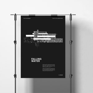 Fallingwater House Print,  Frank Lloyd Wright, Classic Architecture Poster, Black and White Art Print, Modern Architecture