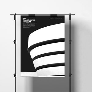 Guggenheim Museum Poster, Frank Lloyd Wright Print, Modern Architecture Poster, Black and White, Typography, New York Art Print