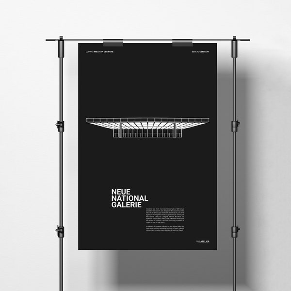 Neue Nationalgalerie Berlin, Ausstellungsplakat, Mies van der Rohe, Schwarz und Weiß Poster, Minimalist, Interieur, Architektur Kunstdruck