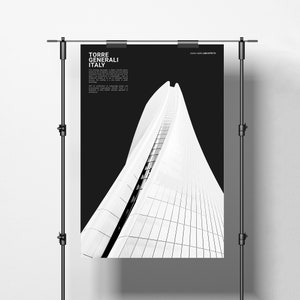 Impression Zaha Hadid, affiche d'architecture moderne, impression d'art noir et blanc, tour Generali, impression graphique, Milan Italie