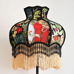 Mid Century Fringe Lamp Shades, Vintage Fabric Lamp Shade with Tassels, Retro Home Art Decor, Floor Lamp Shade, Table Light Shade