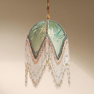 Fringes Victorian Lampshade, Green Vintage Style Lampshade For Living Room, Lamp Shade For Floor Light, Table Light, Pendant Light, Art Deco