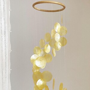 Yellow Capiz Shell Wind Chime Wall Hanging Mobile Decor, Boho Dreamcatcher, Garden Decoration, Multi Colors Optional, Housewarming Gift image 2