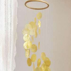Yellow Capiz Shell Wind Chime Wall Hanging Mobile Decor, Boho Dreamcatcher, Garden Decoration, Multi Colors Optional, Housewarming Gift