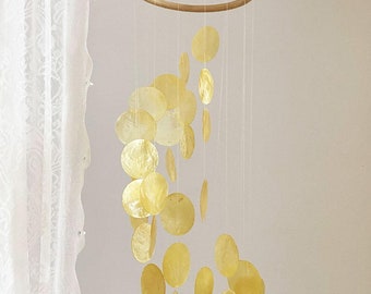 Yellow Capiz Shell Wind Chime Wall Hanging Mobile Decor, Boho Dreamcatcher, Garden Decoration, Multi Colors Optional, Housewarming Gift
