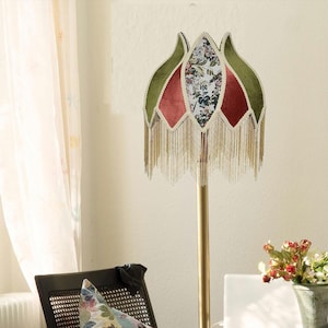 Handmade Green Fringes Victorian Lampshade, Retro Ceiling Pendent Lampshade With Tassel, Lampshade For Floor/Table Lighting, Home Decor