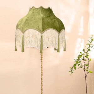 Green Fringe Haning Lamp Shades, Velvet Victorian Lampshade For Table Lamp / Floor/Ceiling Lights, Housewarming Gift, Home Art Decor