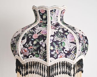 Black Vintage Fringe Lampshade Home Decor, Victorian Lampshade For Table lamp Floor Light, Vintage Ceiling Lampshade, Housewarming Gift