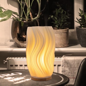 3D Printed Table Bedroom Lamp, Modern Home Decoration Lighting, PLA Lampshade Wood Base, Warm Lights, Housewarming Gift