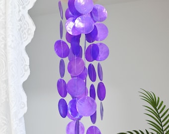 Purple Long Capiz Shell Wedding Decoration Wind Chime, White Blue Green Colors Optional, Beach Wedding Gift