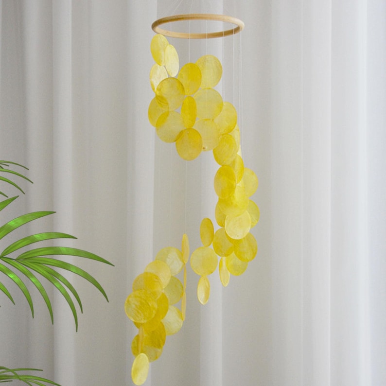 Yellow Capiz Shell Wind Chime Wall Hanging Mobile Decor, Boho Dreamcatcher, Garden Decoration, Multi Colors Optional, Housewarming Gift image 10