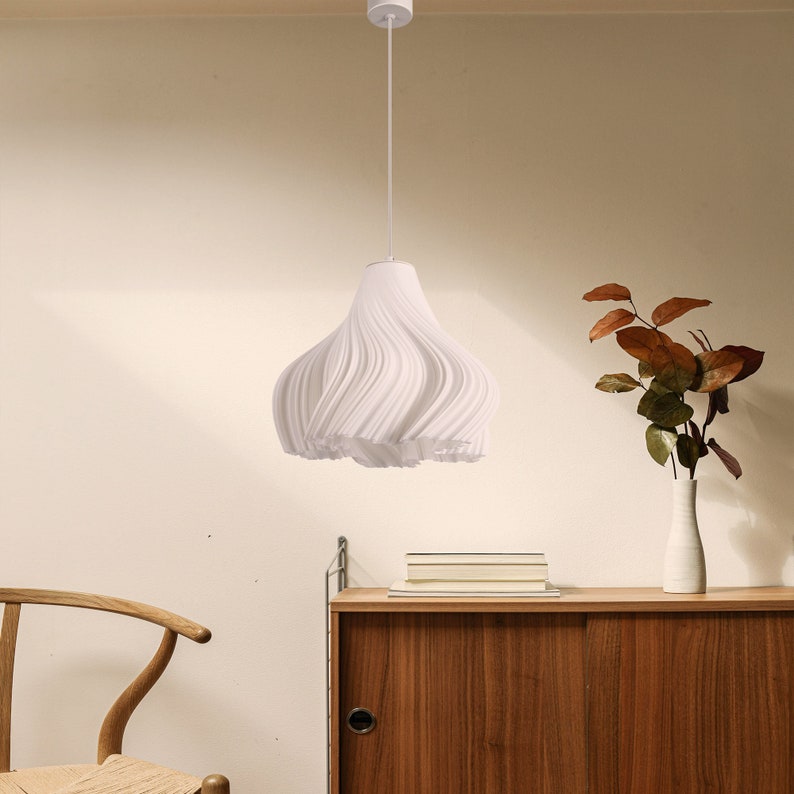 3D-gedruckte Hängelampe, plissierter Lampenschirm, Esszimmerbeleuchtung, minimalistisches Wohndekor Bild 4