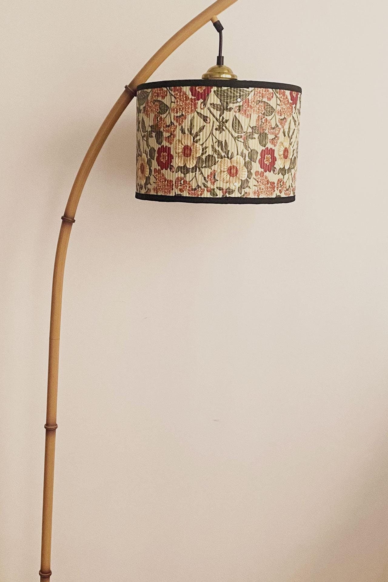 Vintage Lampshade For Retro Interior Design, UV Printed Flower Bamboo Lamp Shade, For Floor Table Pendant Light