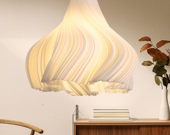 3D-geprinte hanglamp, geplooide lampenkap, eetkamerverlichting, minimalistisch huisdecor