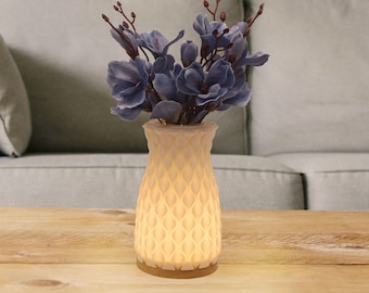 Dried Flowers Vases With Light, 3D Printed Table Lamp, Wood Base, USB Cable, Gift For Kids