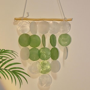Green Capiz Shell Wall Hangings Art Decor, Small Garden Decoration,Boho Beach Wall Hanging, Special Gift For Her, Nature Art