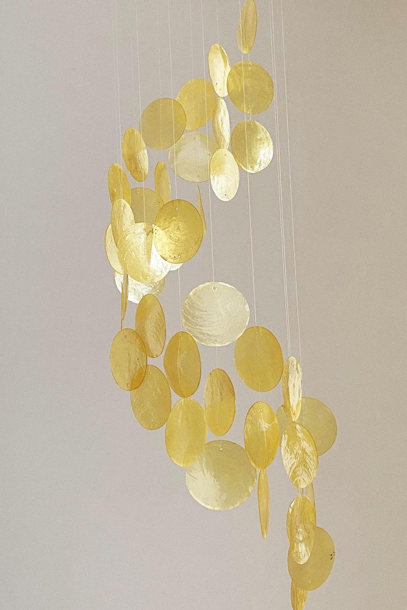 Yellow Capiz Shell Wind Chime Wall Hanging Mobile Decor, Boho Dreamcatcher, Garden Decoration, Multi Colors Optional, Housewarming Gift image 4