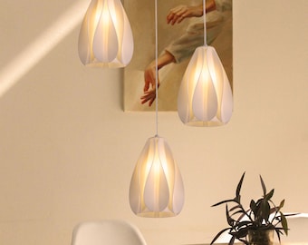 3D Printed Pendant Light for Kitchen, Set of 3 Lampshades, Modern Wavy Hanging Lamp, Elegant Pearl White Chandelier, 2 Types Optional