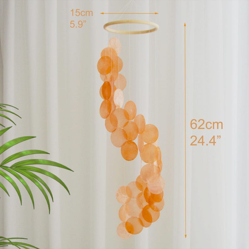 Yellow Capiz Shell Wind Chime Wall Hanging Mobile Decor, Boho Dreamcatcher, Garden Decoration, Multi Colors Optional, Housewarming Gift image 9