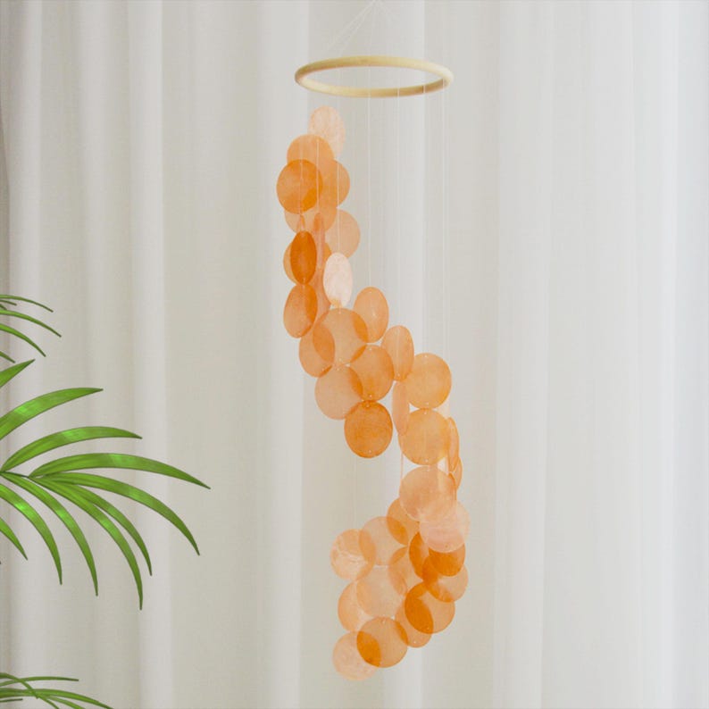 Yellow Capiz Shell Wind Chime Wall Hanging Mobile Decor, Boho Dreamcatcher, Garden Decoration, Multi Colors Optional, Housewarming Gift Blue