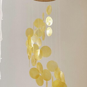Yellow Capiz Shell Wind Chime Wall Hanging Mobile Decor, Boho Dreamcatcher, Garden Decoration, Multi Colors Optional, Housewarming Gift image 3