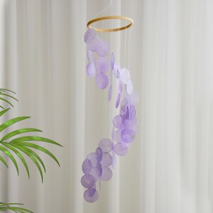 Yellow Capiz Shell Wind Chime Wall Hanging Mobile Decor, Boho Dreamcatcher, Garden Decoration, Multi Colors Optional, Housewarming Gift Purple