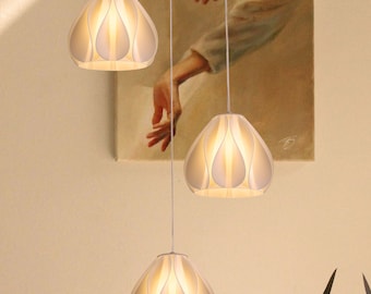 3D Printed Pendant Light for Kitchen Island, Set of 3 Modern Wavy Pendant Lampshades, Elegant Pearl White Chandelier, 2 Types Optional