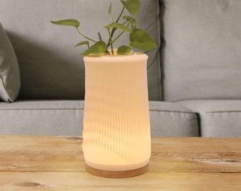 Minimalistische Blumenvasenlampe, 3D gedruckte weiße Tischlampe, 3 Farben einstellbare Beleuchtung, Kinderzimmerdekor