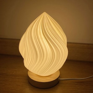 Mini lampe de table imprimée en 3D pour décoration de chambre, cadeau de pendaison de crémaillère, abat-jour en PLA, base en bois, éclairage réglable 2 couleurs