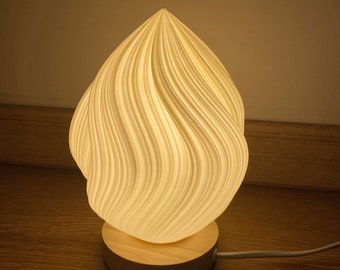 Mini 3D Printed Table Lamp For Room Decoration, Housewarming Gift, PLA Lampshade, Wood Base, 2 Colors Adjustable Lighting