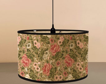 Vintage Flower Bamboo Lamp Shades For Housewarming, Drum Round Light Cover, Pendant Lamp Shade