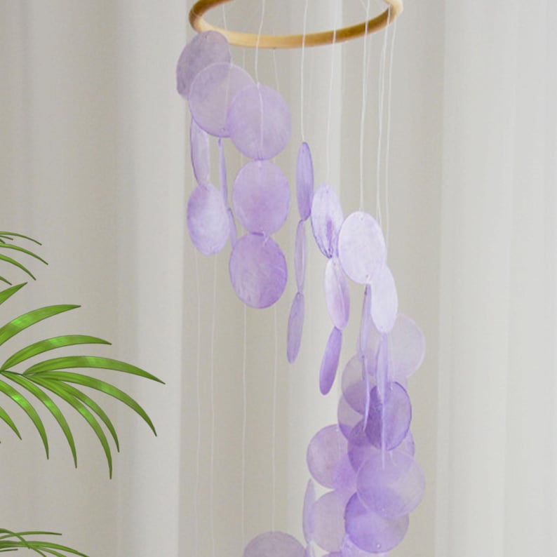 Yellow Capiz Shell Wind Chime Wall Hanging Mobile Decor, Boho Dreamcatcher, Garden Decoration, Multi Colors Optional, Housewarming Gift image 8