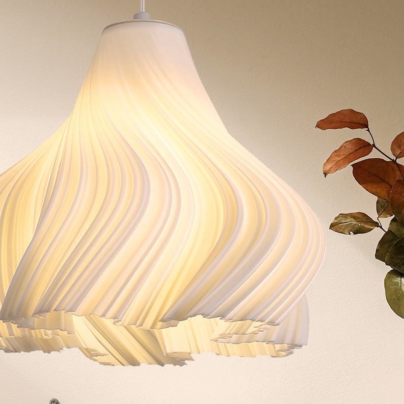 3D-gedruckte Hängelampe, plissierter Lampenschirm, Esszimmerbeleuchtung, minimalistisches Wohndekor Bild 3