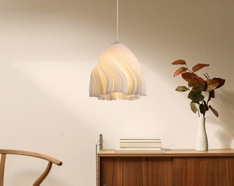 3D Printed Flower Pendant Lights, Bedroom Hanging Lamp, Minimalist Decor, Pleated Lampshade