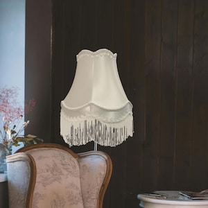 White Fringe Lamp Shade For Floor/Table Lighting, Retro Tassel Lamp Shade, Bedroom Living Room Kitchen Neutral Decor, Victorian Lampshade