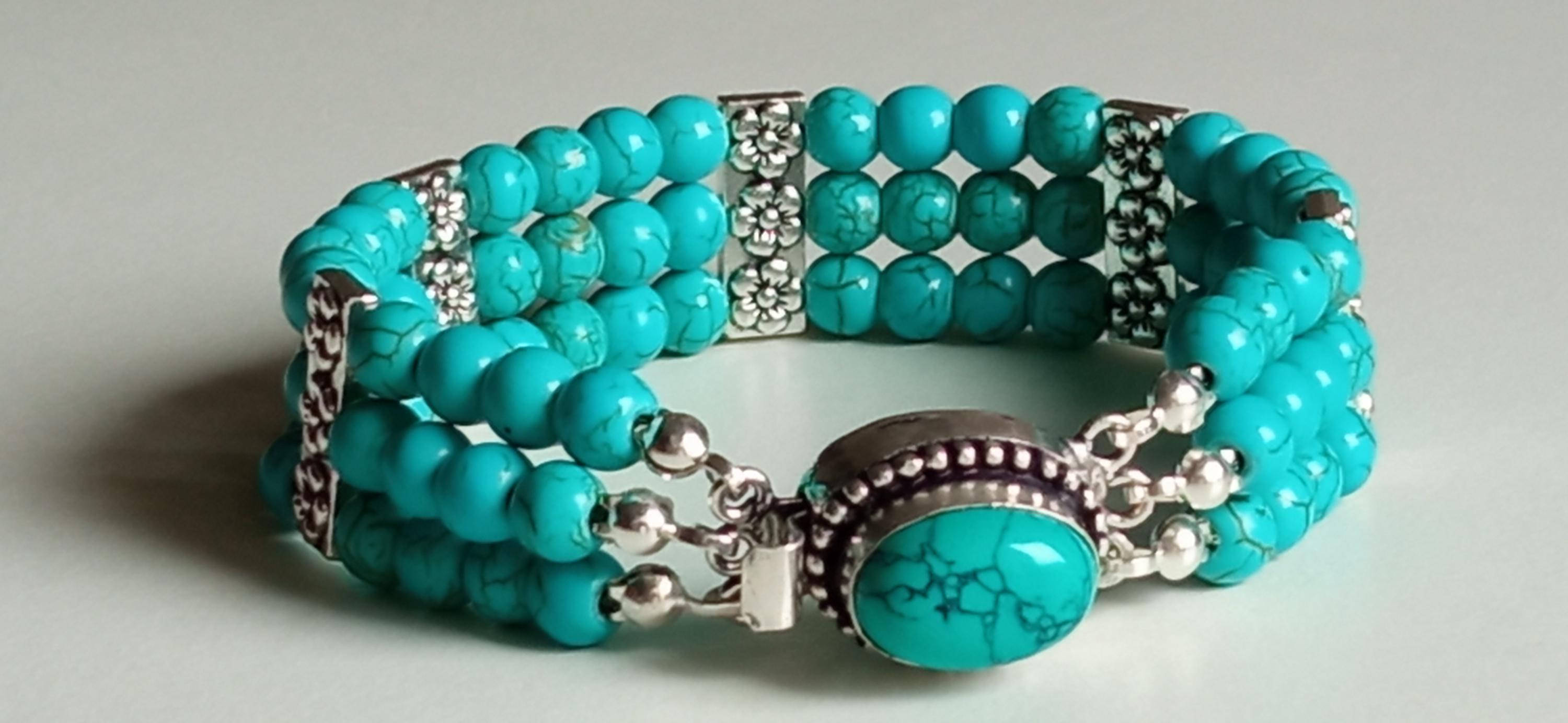 Bracciale Largo Elastico Western Turchese: Metallo 7 Pollici, Larghezza 4.8 Cm
