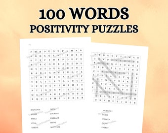 Positivity Word Search Puzzle Book, 100 Words Bundle, Anxiety Relief Puzzle, Adults Puzzle, Affirmation Book