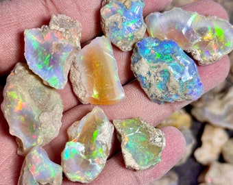 Opal Rough, Large 10 Pc of 50 Carats, AAA Natural Ethiopian Opal Rough Lot, Fire Opal Crystal For Jewelry & Gemstones, White Opal, Welo Opal