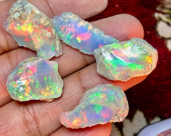 Extremely Rare Large 5 Pc Opal Rough Lot 50 Cts AAA Grade Natural Ethiopian Opal Raw Suitable For Cut And Jewelry Fire Opal Crystal Gemstone