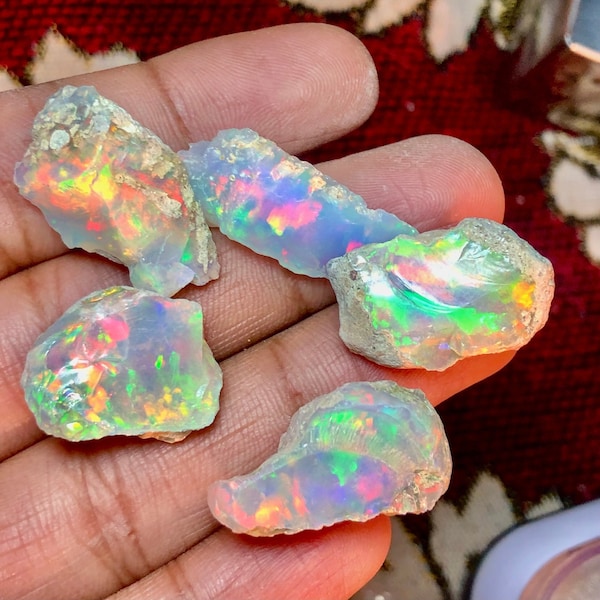 Extremely Rare Large 5 Pc Opal Rough Lot 50 Cts AAA Grade Natural Ethiopian Opal Raw Suitable For Cut And Jewelry Fire Opal Crystal Gemstone