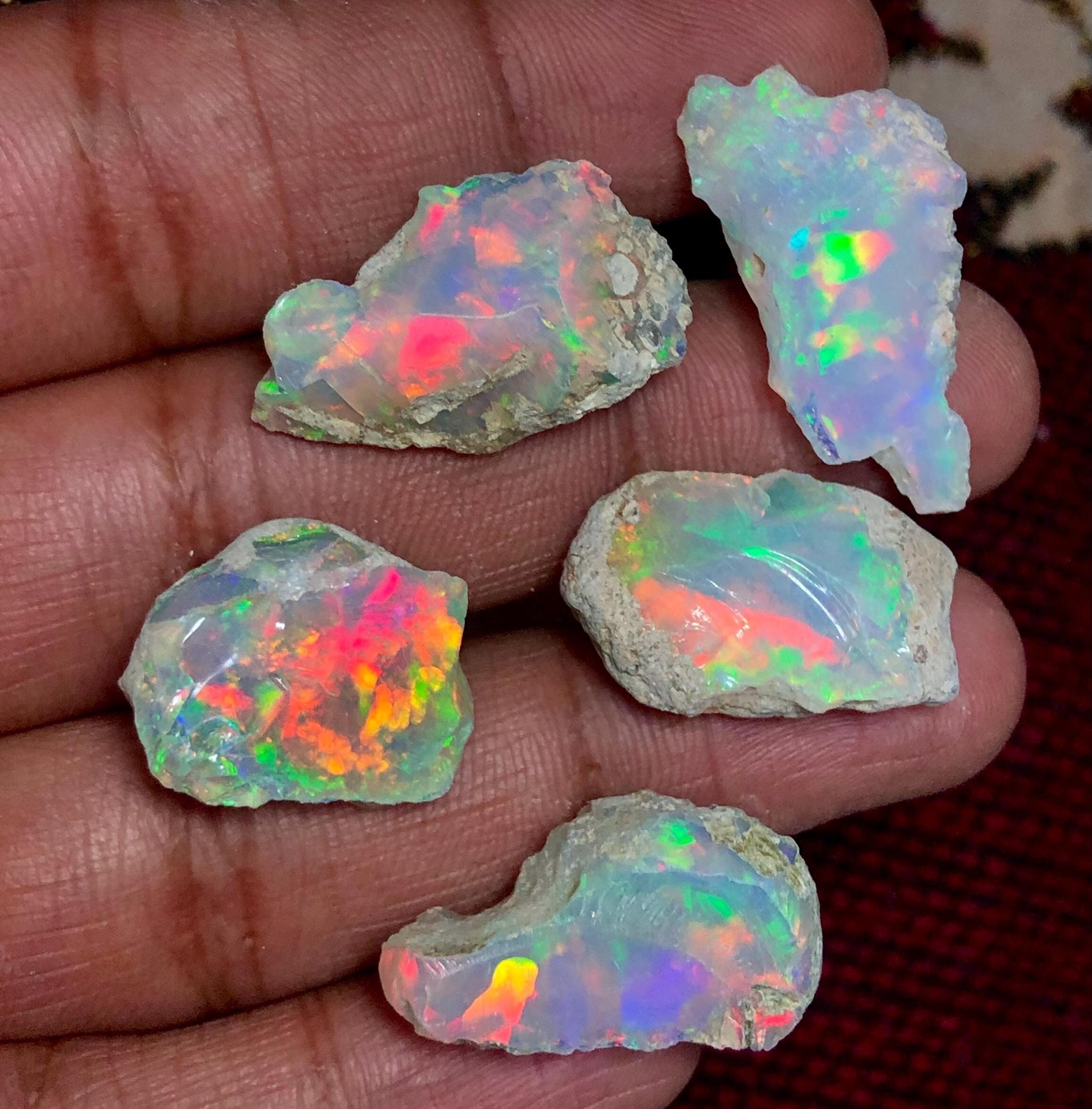 100 Pcs Natural Ethiopian Welo Fire Opal Rough - AAA Multi Flash Chips 1-2mm