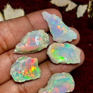 Extremely Rare Large 5 Pc Opal Rough Lot 50 Cts AAA Grade Natural Ethiopian Opal Raw Suitable For Cut And Jewelry Fire Opal Crystal Gemstone image 2